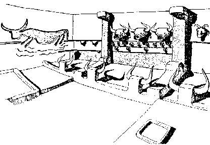 [Image: Wall
mounted aurochs horns and freestanding
horns]