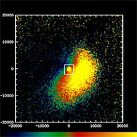 Variations in light scattering density in the Tempel-1 ejecta plume.