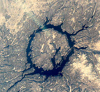 Landsat image of the Manicouagan structure in southern Quebec, Canada.