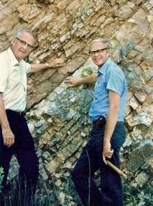Luiz and Walter Alvarez at the Gubbio, Italy locality.