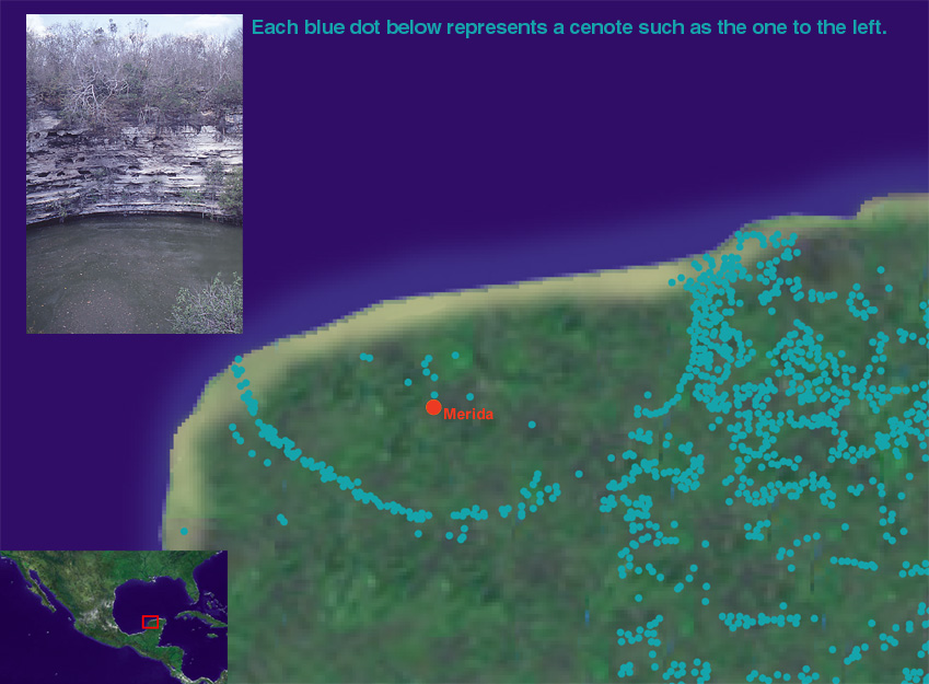 Distribution of cenotes in the Yucatan.